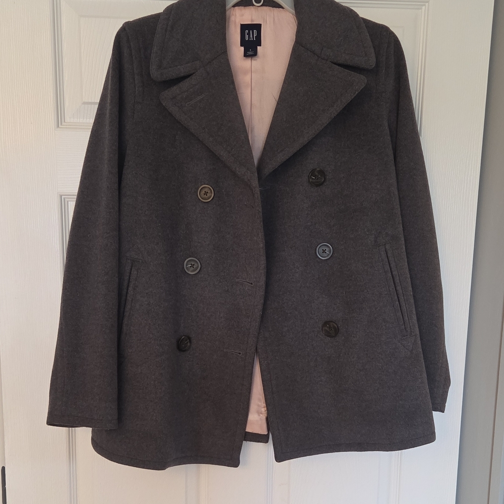 GAP Double-Breasted Wool Blend Peacoat in Charcoal Pink Lined Size S